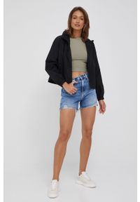 Calvin Klein Jeans kurtka damska kolor czarny przejściowa. Typ kołnierza: kaptur. Kolor: czarny. Materiał: materiał. Wzór: gładki #2
