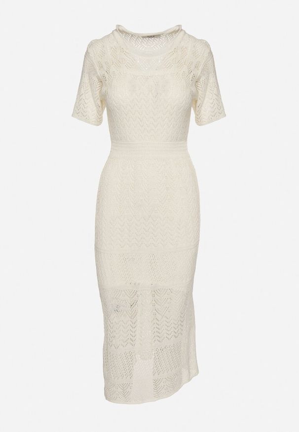 Born2be - Jasnobeżowa Ażurowa Sukienka z Wiskozą Zoriena. Okazja: na co dzień. Kolor: beżowy. Materiał: wiskoza. Długość rękawa: na ramiączkach. Wzór: ażurowy. Typ sukienki: proste. Styl: casual, boho, elegancki