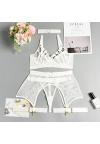 Intica - Komplet bielizny z pasem i podwiązkami elegancki design Palaghia. Kolor: biały. Materiał: materiał