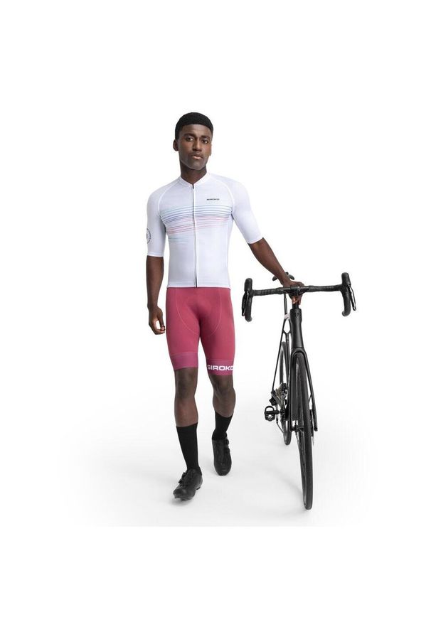 SIROKO - Męska koszulka rowerowa z krótkim rękawem Kolarstwo Siroko M2 Loud. Kolor: biały. Materiał: jersey. Długość rękawa: krótki rękaw. Długość: krótkie. Sport: kolarstwo