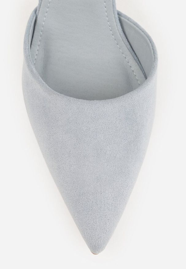 Renee - Niebieskie Czółenka z Imitacji Zamszu na Słupkowym Obcasie ze Szpiczastym Noskiem Hadina. Okazja: na randkę. Nosek buta: szpiczasty. Zapięcie: pasek. Kolor: niebieski. Materiał: zamsz. Obcas: na obcasie. Wysokość obcasa: średni