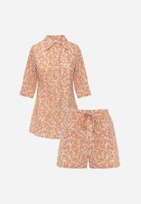 Born2be - Pomarańczowy Bawełniany Komplet w Kwiaty Koszula i Szorty Aelryn. Kolor: pomarańczowy. Materiał: bawełna. Wzór: kwiaty #5