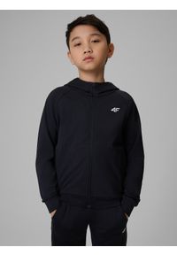 4f - 4F Bluza sportowa regular z kapturem chłopięca - czarna 122/128 (6-8 lat). Okazja: na co dzień. Typ kołnierza: kaptur. Kolor: czarny. Sezon: lato. Styl: sportowy #1