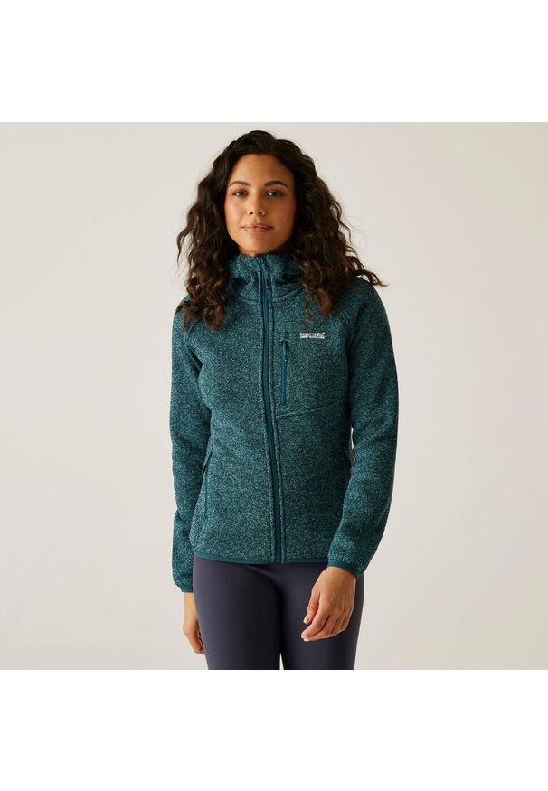 Regatta - Polar damski rozsuwany z kapturem Newhill. Typ kołnierza: kaptur. Kolor: niebieski. Materiał: polar. Wzór: melanż