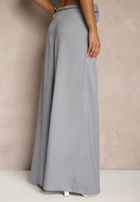 Renee - Niebieskie Spodnie o Szerokim Kroju High Waist z Kwiatem 3D Firalisse. Okazja: na co dzień. Stan: podwyższony. Kolor: niebieski. Wzór: kwiaty. Styl: klasyczny, elegancki, casual #5
