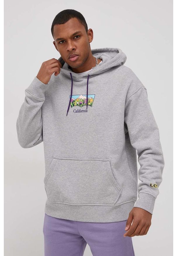 Levi's® - Levi's Bluza bawełniana męska kolor szary z kapturem z nadrukiem. Okazja: na spotkanie biznesowe. Typ kołnierza: kaptur. Kolor: szary. Materiał: bawełna. Wzór: nadruk. Styl: biznesowy