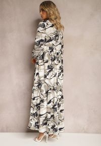 Renee - Biała Sukienka o Rozkloszowanym Fasonie w Abstrakcyjny Print Aganotha. Okazja: na co dzień. Kolor: biały. Wzór: nadruk. Typ sukienki: rozkloszowane. Styl: elegancki, casual #4
