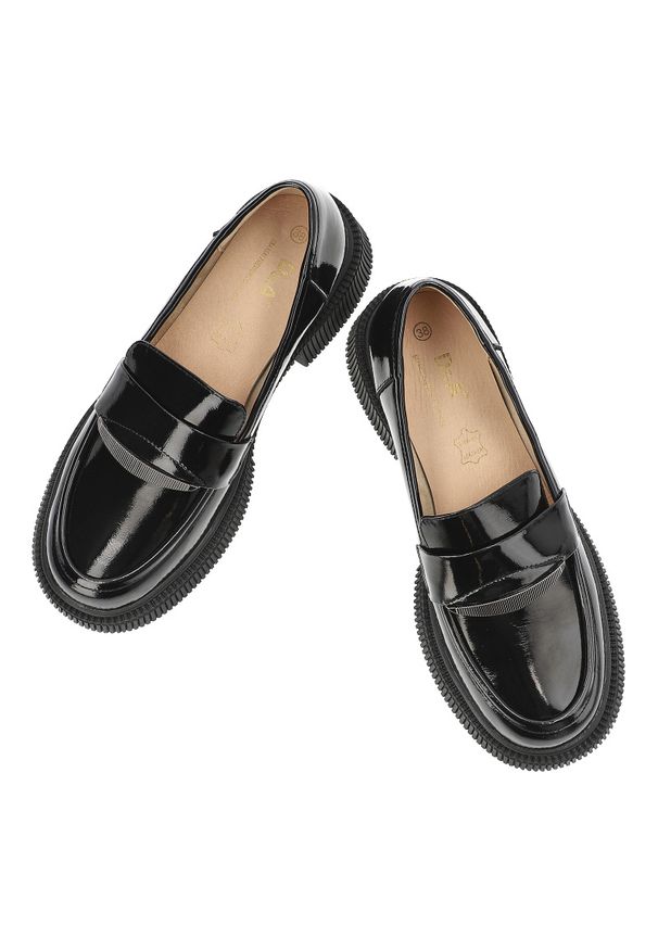 Czarne Mokasyny S.Barski Eleganckie Obuwie Damskie. Okazja: na co dzień. Zapięcie: pasek. Kolor: czarny. Materiał: skóra, lakier. Styl: elegancki