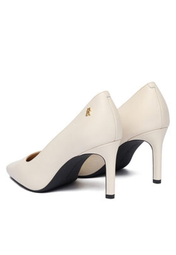 TOMMY HILFIGER - Tommy Hilfiger Czółenka Th Logo Lth Pump Slanted Hl FW0FW09008 Écru. Kolor: kremowy. Materiał: skóra