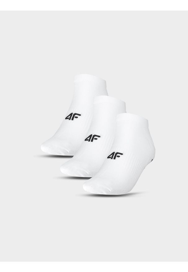 4f - 4F Skarpetki krótkie (3-pack) męskie - białe 43-46. Kolor: biały. Materiał: dzianina, elastan, poliamid, materiał, bawełna. Wzór: prążki. Sport: fitness, turystyka piesza