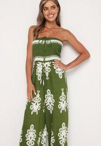 Born2be - Zielony Wiskozowy Kombinezon Bez Rękawów z Geometrycznym Wzorem Orceria. Okazja: na co dzień, na spacer. Kolor: zielony. Materiał: wiskoza. Długość rękawa: bez rękawów. Wzór: geometria. Sezon: lato. Styl: casual, elegancki #7