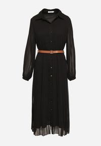 Born2be - Czarna Plisowana Sukienka o Koszulowym Kroju z Dodatkowym Paskiem Mialessa. Okazja: na co dzień. Kolor: czarny. Materiał: materiał. Typ sukienki: koszulowe. Styl: klasyczny, casual, elegancki #4