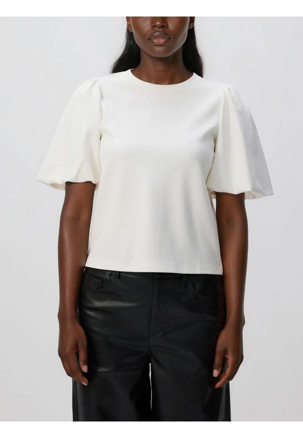 Reserved - T-shirt z bufiastymi rękawami - złamana biel. Materiał: dzianina, wiskoza