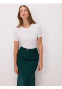 Reserved - Spódnica midi z paskiem - ciemnozielony. Kolor: zielony. Materiał: dzianina #1