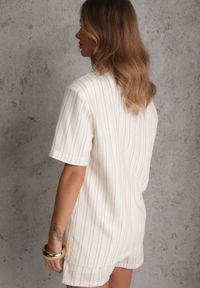 Renee - Beżowy Komplet z Wiskozą i Bawełną Szorty i Marynarka z Krótkim Rękawem Zaleria. Kolor: beżowy. Materiał: wiskoza, bawełna. Wzór: paski #4