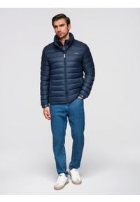 Ombre Clothing - Męska pikowana kurtka z dwoma zapięciami - granatowa V1 - Rozmiar: M. Okazja: na co dzień. Kolor: niebieski. Materiał: nylon, tkanina, poliester, materiał. Wzór: gładki, aplikacja. Styl: klasyczny, casual, elegancki #10