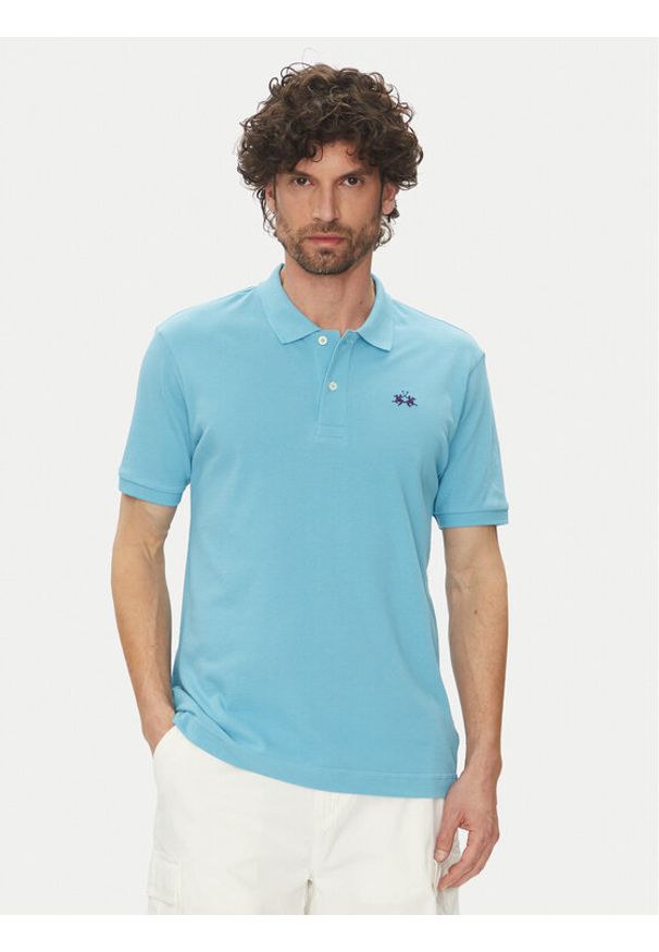 La Martina Polo Tex BPMP01 PK031 Błękitny Regular Fit. Typ kołnierza: polo. Kolor: niebieski. Materiał: bawełna
