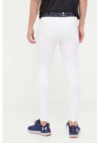 Under Armour legginsy treningowe męskie kolor biały gładkie. Kolor: biały. Materiał: skóra, materiał. Wzór: gładki #4