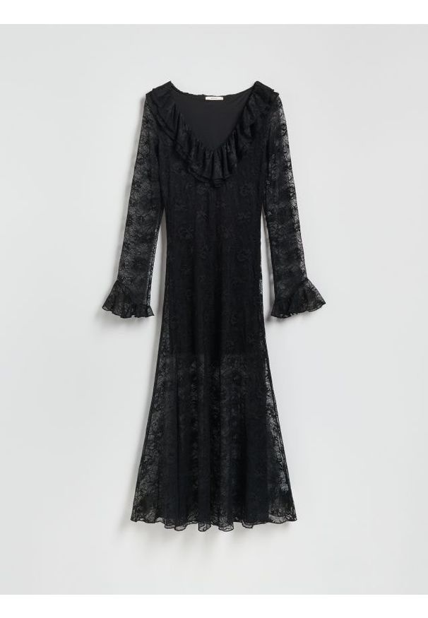 Reserved - Koronkowa sukienka maxi - czarny. Kolor: czarny. Materiał: koronka. Długość: maxi