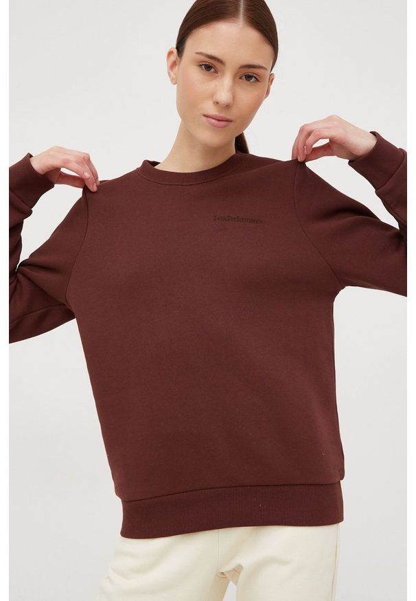 Peak Performance bluza damska kolor brązowy gładka. Kolor: brązowy. Wzór: gładki
