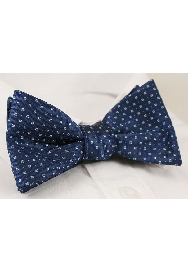 Granatowa Elegancka Wiązana Mucha -EM Men's Accessories- Męska, w Drobny Wzór. Kolor: niebieski. Wzór: geometria. Styl: elegancki