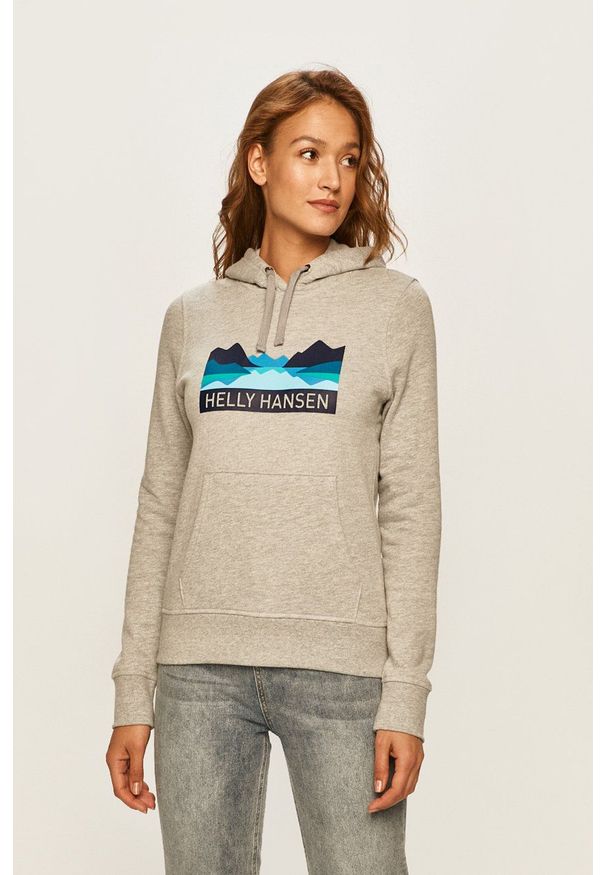 Helly Hansen - Bluza. Okazja: na co dzień. Typ kołnierza: kaptur. Kolor: szary. Wzór: nadruk. Styl: casual