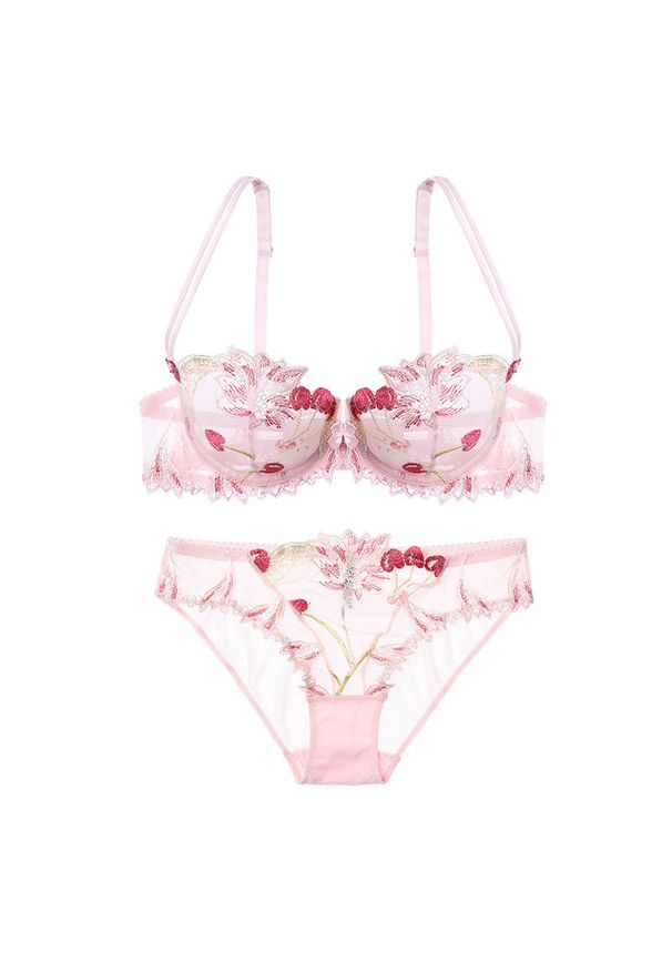 Intica - Komplet bielizny z subtelnym haftem na każdą okazję Jackie. Kolor: różowy. Materiał: materiał. Wzór: haft