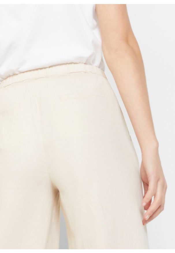 bonprix - Długie spodnie palazzo z domieszką lnu. Kolor: beżowy. Materiał: len. Długość: długie. Styl: elegancki