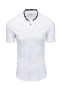 Ombre Clothing - Koszula męska dzianinowa z krótkim rękawem - biała V1 K543 - XL. Typ kołnierza: kołnierzyk stójkowy. Kolor: biały. Materiał: dzianina. Długość rękawa: krótki rękaw. Długość: krótkie #2