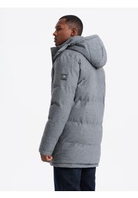 Ombre Clothing - Ciepła długa kurtka męska typu parka z wełną – szary melanż V1 - Rozmiar: M. Kolor: szary. Materiał: wełna. Długość: długie. Wzór: melanż #6