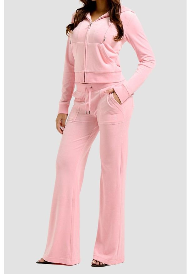 Juicy Couture - JUICY COUTURE Różowa damska bluza Robertson Hoodie. Kolor: różowy. Materiał: poliester, elastan