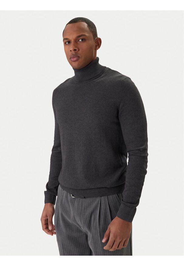 Jack & Jones Golf Emil Knit Roll 12157417 Szary Regular Fit. Typ kołnierza: golf. Kolor: szary. Materiał: bawełna