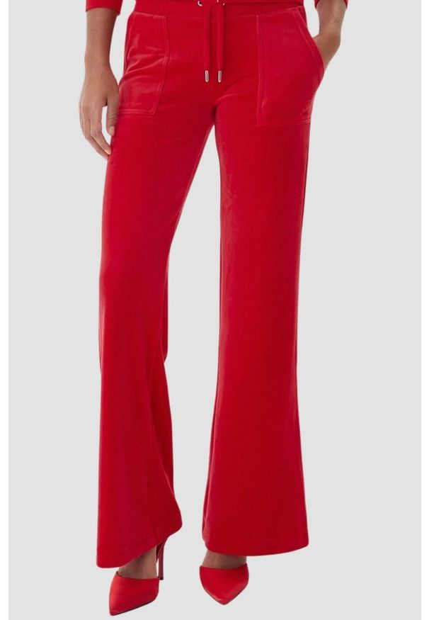 Juicy Couture - JUICY COUTURE Czerwone spodnie dresowe damskie Layla Low Rise Pocket, Rozmiar XS. Stan: obniżony. Kolor: czerwony. Materiał: dresówka