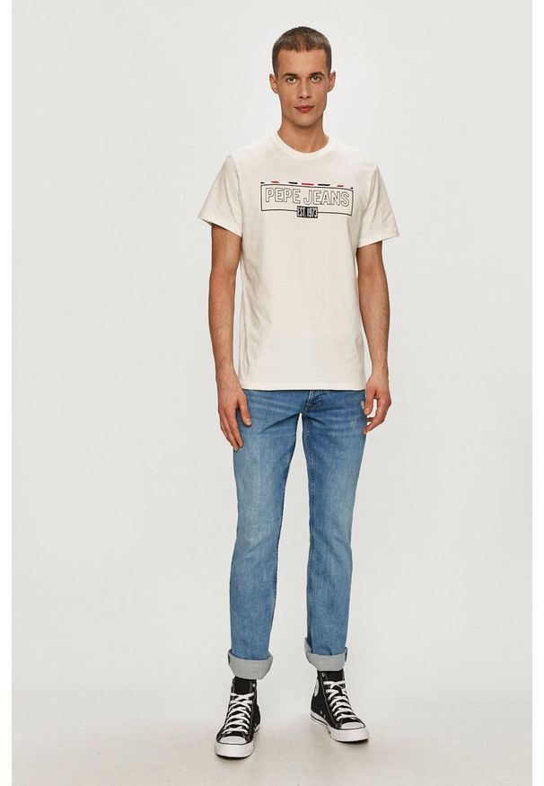 Pepe Jeans - T-shirt Dennis. Okazja: na co dzień. Kolor: biały. Wzór: nadruk. Styl: casual