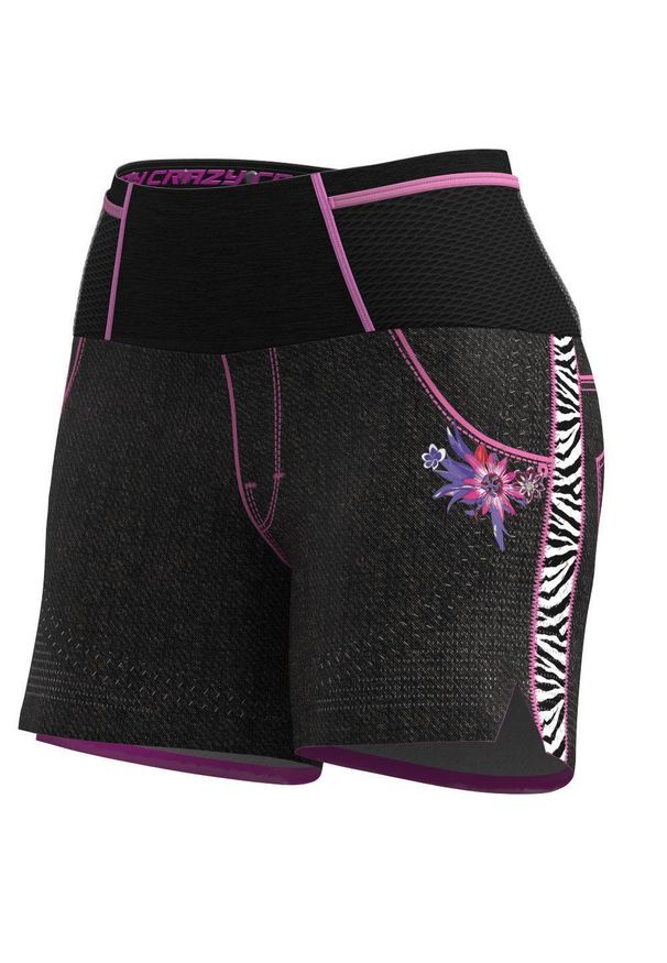 CRAZY - Szorty damskie Crazy Lightning. Kolor: czarny. Długość: krótkie. Sport: bieganie, fitness