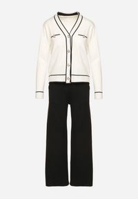 Born2be - Jasnobeżowy Dzianinowy Komplet Szerokie Spodnie i Kardigan z Lamówkami Gioresa. Kolor: beżowy. Materiał: dzianina. Wzór: gładki. Sport: turystyka piesza #2