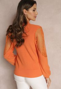 Renee - Pomarańczowy Sweter z Golfem Wycięciem i Koronką na Rękawie Indiah. Typ kołnierza: golf. Kolor: pomarańczowy. Materiał: koronka. Długość rękawa: długi rękaw. Długość: długie. Wzór: koronka #5