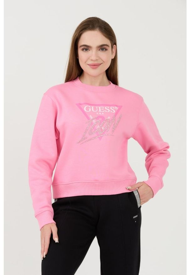 Guess - GUESS Różowa damska bluza Icon, Rozmiar M. Kolor: różowy