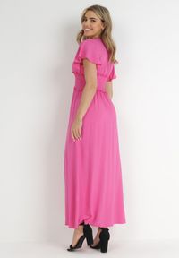 Born2be - Fuksjowa Kopertowa Sukienka z Wiskozy z Gumką w Pasie Neroni. Kolor: różowy. Materiał: wiskoza. Typ sukienki: kopertowe. Długość: maxi #6