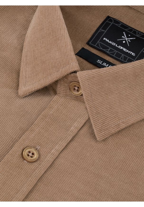 Pako Lorente - PAKO LORENTE – Sztruksowa koszula męska w kolorze beżowym. Kolor: czarny, beżowy. Materiał: sztruks. Długość rękawa: długi rękaw. Długość: długie