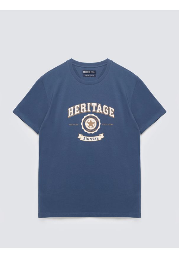 Big-Star - Koszulka męska z nadrukiem niebieska Feren 402. Okazja: na co dzień. Kolor: niebieski. Materiał: bawełna, jeans, materiał. Wzór: nadruk. Styl: casual, klasyczny