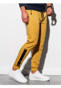 Ombre Clothing - Spodnie męskie dresowe z przeszyciami - żółte V7 OM-PASK-0137 - XXL. Kolor: żółty. Materiał: dresówka. Wzór: nadruk #4
