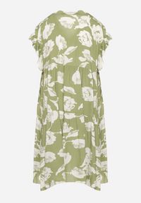 Born2be - Jasnozielona Bawełniana Sukienka o Kroju Oversize w Kwiaty Liralea. Okazja: na spacer, na co dzień. Kolor: zielony. Materiał: bawełna. Wzór: kwiaty. Typ sukienki: oversize. Styl: casual, klasyczny #5