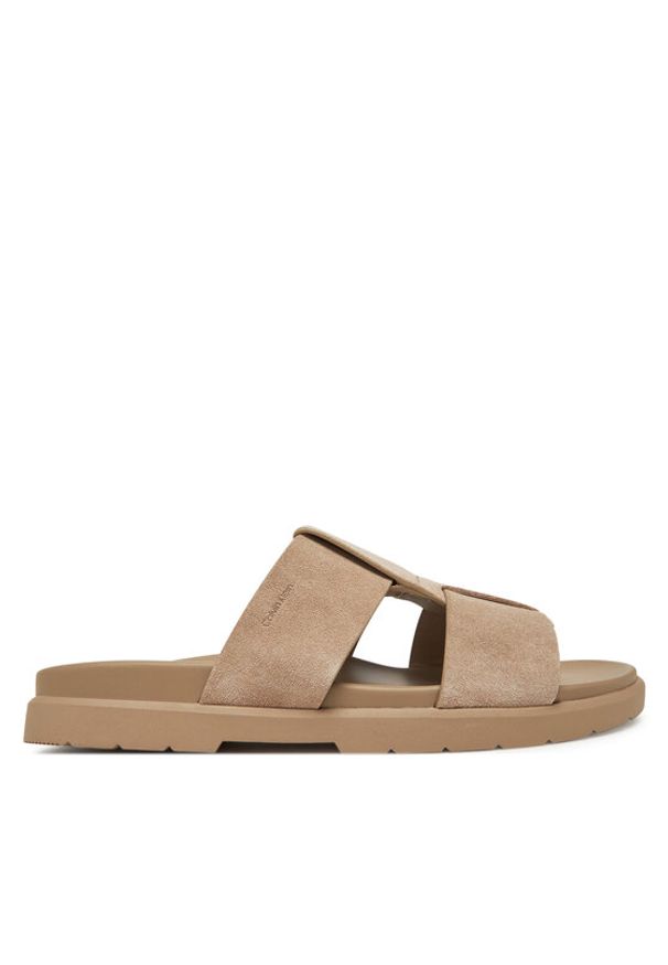 Calvin Klein Klapki Lug Sandal Double T Su HM0HM01800 Brązowy. Kolor: brązowy. Materiał: skóra, zamsz