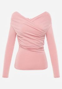 Born2be - Różowa Bluzka z Bawełną Dekoltem Typu Łódka i Marszczeniem Typhatos. Okazja: na co dzień. Kolor: różowy. Materiał: bawełna. Styl: casual, elegancki #4