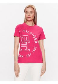 TOMMY HILFIGER - Tommy Hilfiger T-Shirt WW0WW40051 Różowy Regular Fit. Kolor: różowy. Materiał: bawełna #1