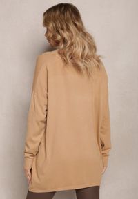 Renee - Beżowy Sweter Ozdobiony Wzorem w Koty i Cyrkoniami o Przedłużonym Fasonie Virre. Kolor: beżowy. Wzór: aplikacja. Sezon: jesień, zima #3