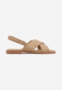 Renee - Beżowe Sandały VICES z Imitacji Zamszu ze Skrzyżowanymi Paskami Fontalla. Okazja: na co dzień. Zapięcie: pasek. Kolor: beżowy. Materiał: zamsz. Wzór: paski. Sezon: lato. Styl: casual, elegancki #3