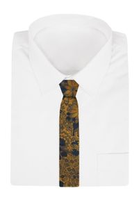 Krawat Męski - Kwiaty w Odcieniach Złota i Granatu - Alties. Kolor: żółty, złoty, wielokolorowy. Materiał: tkanina. Wzór: kwiaty. Styl: wizytowy, elegancki #4