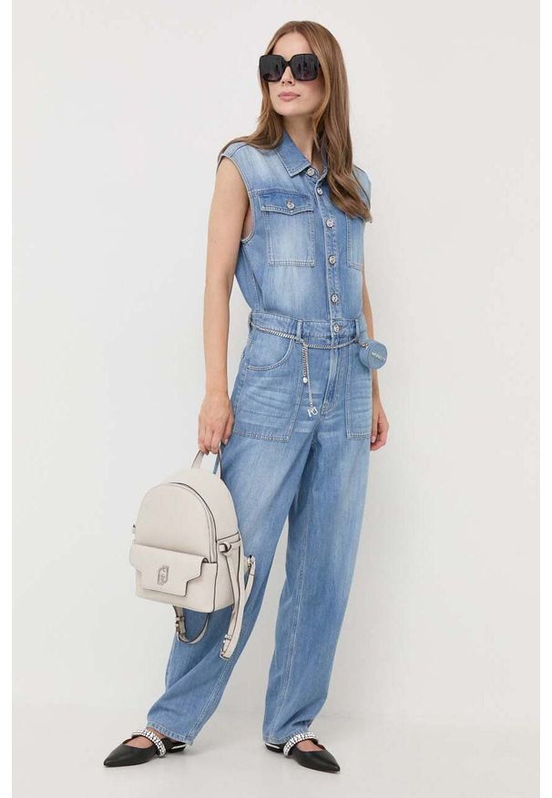 Miss Sixty kombinezon jeansowy kolor niebieski z dekoltem w szpic. Okazja: na co dzień. Kolor: niebieski. Materiał: jeans. Styl: casual